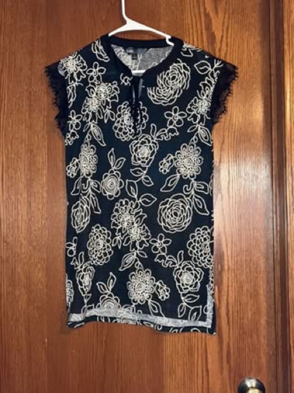 LuLaRoe Navy Blue Floral Fringe Sleeve Tunic